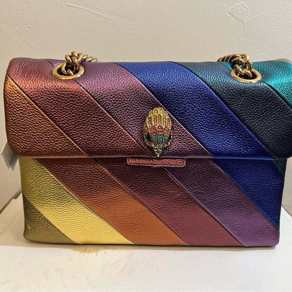 Kensington Metallic Rainbow Striped Leather Crossbody Bag